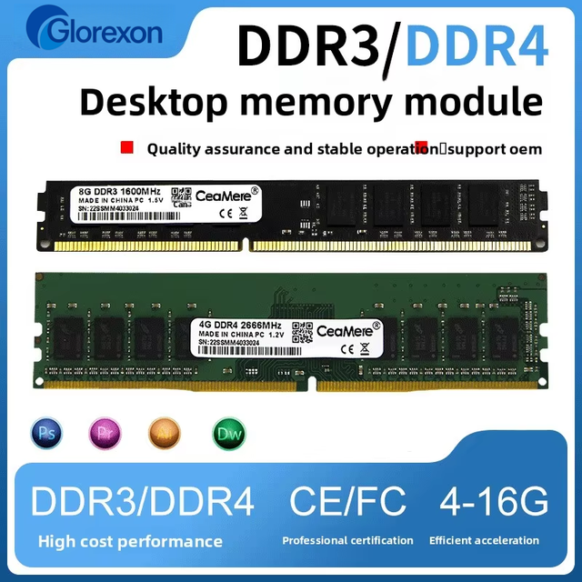 Glorexon DDR3/DDR4 Computer Memory Modules 8GB/16GB/4GB Desktop RAM at 2400MHz Multi-Frequency China Origin Boxed in Stock High-
