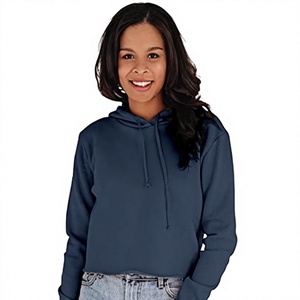 Sudadera con Capucha para Mujer, 100% Algodón, Tejido de Punto, Color Sólido, Transpirable, Otoño, Manga Larga, Corte Corto - Product Image 1