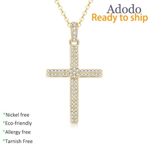 Factory Wholesale Eco-friendly Copper 14k Gold Filled Micro Insert Zircon Jewelry Trendy <b>Cross</b> Pendant Necklace for Women - Product Image 1