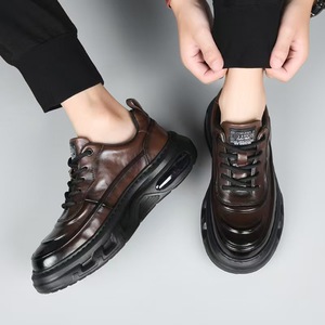 Zapatillas Deportivas de Piel Auténtica Negra con Punta Redonda y Cordones, Amortiguación de Aire, Entresuela de EVA, Suela de Goma, Estilo Baloncesto para Toda Temporada - Product Image 2