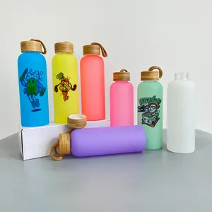 Outdoor Travel 20oz blank sublimation frosted glass water bottle bamboo lid top glass with bamboo lid For Student Girl Gift