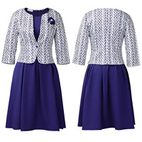 Ensemble deux pièces formel pour femme : Cardigan à manches longues et un bouton + Robe midi unie coupe trapèze – Tenue de bureau élégante