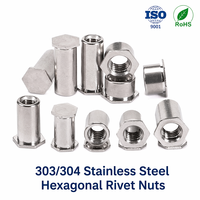 Tuerca hexagonal de sujeción de acero inoxidable 303 para remaches de orificio ciego y remaches pasantes, venta al por mayor M3