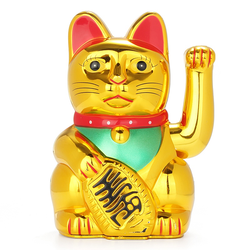 Wholesale Home Crafts Chinese Classic Electric Powered Lucky Wealth Gold Waving Hand Beckoning Lucky Cat Maneki by AA Battery