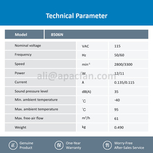 พัดลมระบายความร้อนแบบแกนสำหรับตู้ไฟฟ้า รุ่น 8506N ขนาด 80x80x38 มม. 8038 115VAC 12W 135mA 61 ลบ.ม./ชม. 2800 รอบ/นาที  โครงสร้างโลหะ  OEM - Product Image 3