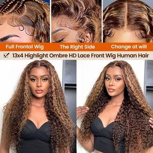 Compre a granel 180 Density Highlight Deep Wave Full Hd Lace Front Peluca <span class=keywords><strong>de</strong></span> cabello humano P4/27 Color Lace Frontal Glueless Pelucas <span class=keywords><strong>de</strong></span> cabello humano - Product Image 2