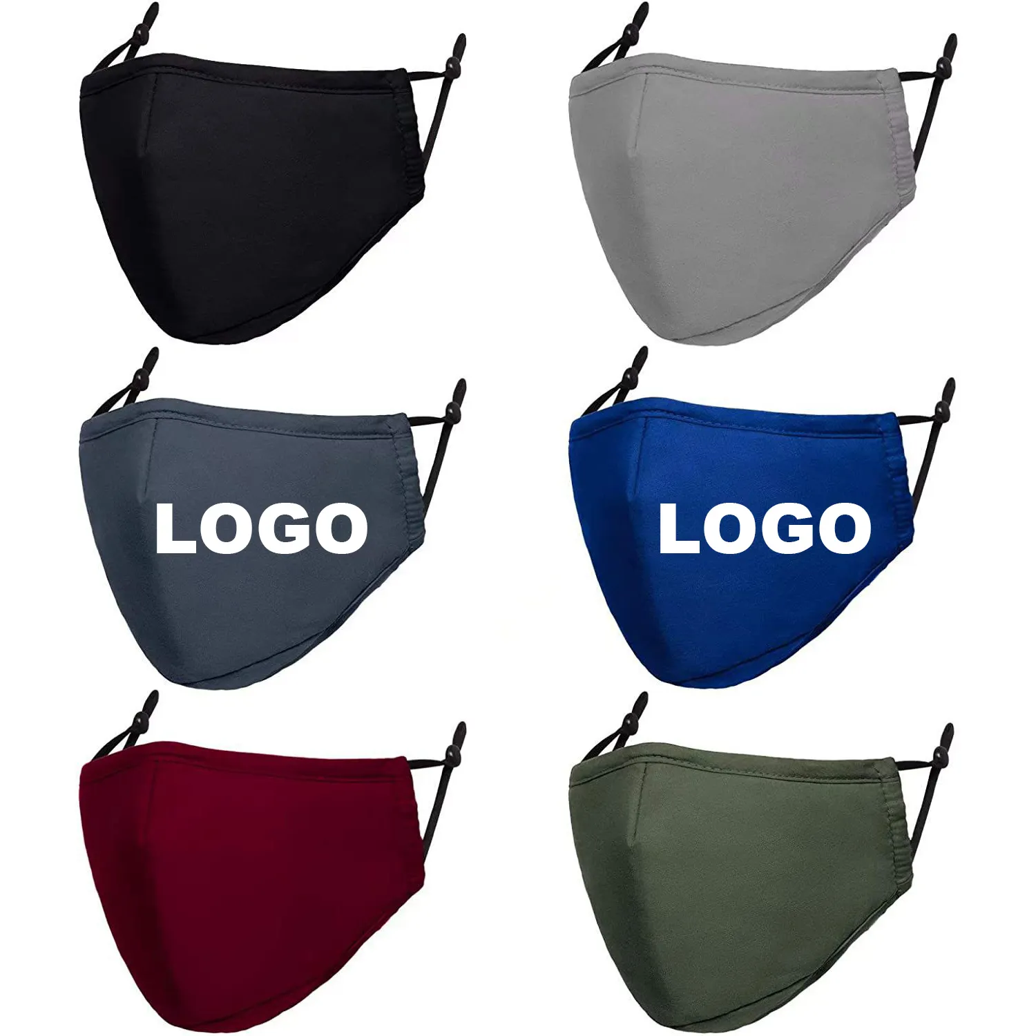 Custom Katoen Polyester Doek Gedrukt Logo Gezicht Maskes Herbruikbare Wasbare Ajustable Maskes Voor Vrouwen Mannen