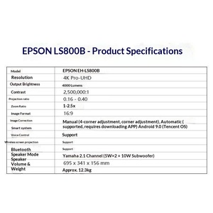 Para <span class=keywords><strong>TV</strong></span> Láser EH-LS800B de Enfoque Ultracorto 4K Ultra HD para Sala de Estar y Cine en Casa, Uso Diurno, China - Product Image 4