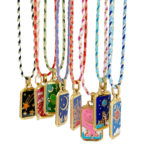 Keluaran baru kalung liontin baja tahan karat emas 18K wanita trendi kartu <span class=keywords><strong>Tarot</strong></span> Enamel mata setan matahari emas katun warna-warni - Product Image 4