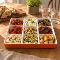 Plateau de service carré en mélamine personnalisé, 9 compartiments, orange et blanc brillant, pour apéritifs, vente en gros