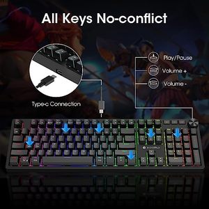 Koorui Bàn Phím 104 Phím Màu Xanh Đỏ Chuyển Đổi Tùy Chỉnh Keycap Mini USB Chơi Game Có Dây Thời Trang RGB Backlit Bàn Phím Cơ Khí Quang Học - Product Image 4
