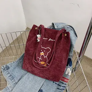 Borsa Tote in velluto a coste da donna personalizzata con spalla a bottone di nuova tendenza all'ingrosso