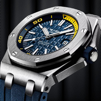 PINDU Luxus Sportliche Herren Automatik-Mechanische Uhr Leuchtende Datumsfunktion Achteckiges Edelstahlgehäuse Hohe Qualität