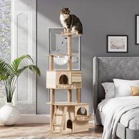 Grande structure d'escalade pour chat moderne et luxueuse en laine et sisal avec matériau à gratter et plateforme de saut, emballage en carton écologique