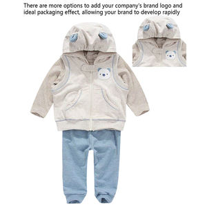 Ensemble personnalisé pour bébés <span class=keywords><strong>et</strong></span> nouveau-nés en coton biologique veste à capuche zippée manteau <span class=keywords><strong>t</strong></span>-<span class=keywords><strong>shirt</strong></span> <span class=keywords><strong>et</strong></span> pantalon ensemble de 3 pièces - Product Image 5