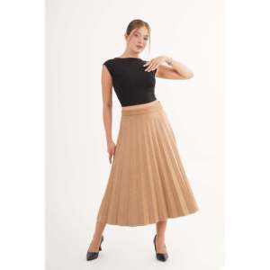 Jupe longue plissée taille haute en similicuir pour femme, style doux - Product Image 6