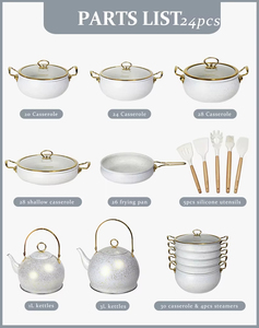 Ensemble de <span class=keywords><strong>24</strong></span> pièces d'ustensiles de cuisine en aluminium forgé antiadhésif effet granit, comprenant casseroles, bouilloire, marmite à soupe, poêle à frire et cuiseur vapeur - Product Image 2