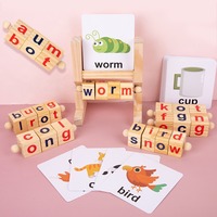 Bloque de lectura de madera Montessori para preescolar, varilla de vocal corta, juego de ortografía, alfabeto giratorio, juguetes educativos para niños, aprendizaje