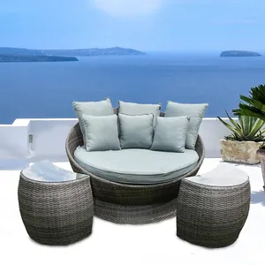 Ucuz mobilya bahçe rahat su geçirmez veranda Rattan yuvarlak koltuk 3 parçalı set dış mekan mobilyası bahçe