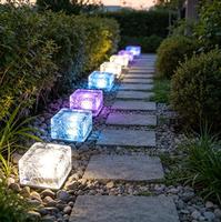 Lampe solaire en forme de brique de glace, changeant de couleur RGB, en verre, pour sol, aménagement paysager, jardin, pelouse, décoration, lampes enterrées