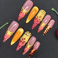 Ongles artificiels de luxe réutilisables en acrylique épais, faits à la main, à presser, avec motif floral sculpté, durables, pour la vente en gros