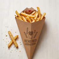 Boîte à frites en forme de cône avec porte-sauce |   Gobelet à frites en papier kraft pour les repas rapides