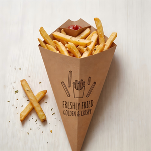 Caja para Papas Fritas en Forma de Cono con Compartimento para Salsa |   Vaso de Papel Kraft para Llevar, para Comida Rápida y Bocadillos - Product Image 3