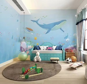 Papel Tapiz Mural Personalizado Impreso en 3D Ecológico con Diseño de Mundo Submarino, <span class=keywords><strong>Ballena</strong></span> <span class=keywords><strong>Azul</strong></span>, Pez, Delfín, Animales, para Habitación Infantil - Product Image 3