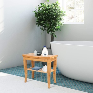 Bamboo Carving Bamboo <b>Bathroom</b> <b>Stool</b> 60X70cm Rectangular Freestanding Shower Seat With Shelf - Product Image 4