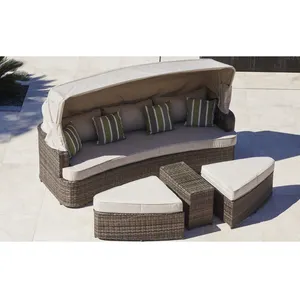 Canapé-lit d'extérieur modulaire de luxe avec baldaquin pour hôtel, patio, jardin, chaise longue avec baldaquin