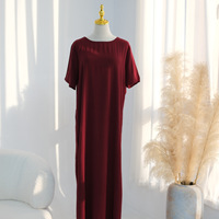 Robe intérieure longue en polyester grande taille 2026, effet 3D, couleur unie, manches courtes, manches princesse