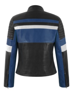 Custom 100% Genuine Black Blue Nappa Leather <b>Women</b>’s Varsity <b>Jacket</b> Contrast Panels YKK Zipper Private Label OEM/ODM Varsity - Product Image 3