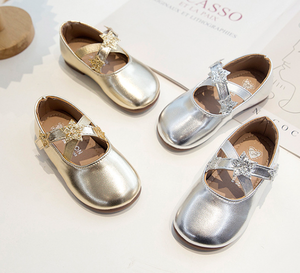 Chaussures plates d'été en cuir PU pour filles, avec lanières croisées et étoiles scintillantes, vente en gros - Product Image 1