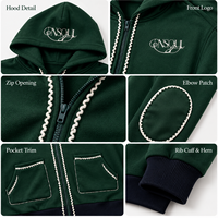 Sweat-shirts à capuche zippés en coton épais personnalisés, coupe décontractée vintage, avec logo brodé pour marque streetwear