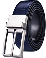 Sabuk Kulit Pria 3.2CM Biru dan Hitam, Sabuk Kulit Asli Bolak-Balik untuk Pria dengan Gesper Putar