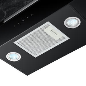 Bonito patrón de mármol Aspecto negro Extractor de cocina Gran potencia de succión <span class=keywords><strong>Campana</strong></span> montada en la pared <span class=keywords><strong>Campana</strong></span> de cocina con ventilación eléctrica - Product Image 4