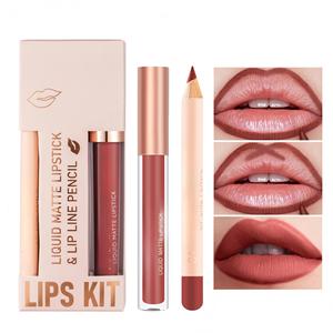 Ensemble crayon à lèvres et gloss 2 en 1, imperméable, anti-bavures, fini velours mat, maquillage pour les lèvres - Product Image 1