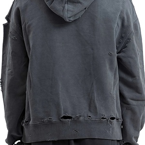 Sweat-shirt surdimensionné déchiré personnalisé pour homme en molleton 100% coton délavé à l'acide, style streetwear, ourlet brut - Product Image 4
