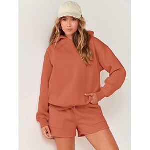 Ensemble court en polaire à capuche pour femme, couleur unie, coupe ample, décontracté, deux pièces, tenue de short, toutes saisons, qualité supérieure 280 g/m² - Product Image 6