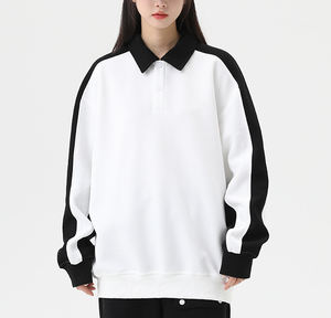 Wholesale Men's Hip Hop <b>Colour</b> <b>Block</b> Hoodies & Sweatshirts with Embroidery Custom Logo Turndown Collar for Autumn Season - Product Image 2