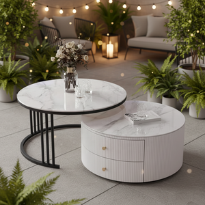 <span class=keywords><strong>Table</strong></span> basse de chambre moderne de luxe léger avec plateau en dalle de pierre blanche et structure en métal doré, design nordique emboî<span class=keywords><strong>table</strong></span>, multifonctionnelle - Product Image 4