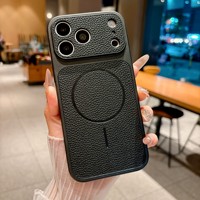 Étui antichoc en cuir premium grain litchi, avec grande fenêtre de visualisation pour iPhone 17 Pro Max / 16 Pro / 15 / 14 / 13