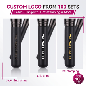 Set de Brochas de <span class=keywords><strong>Maquillaje</strong></span> de Lujo, 15 Piezas, Cerdas Moradas, Mango Negro, Oro Rosa, Logotipo Personalizado, Suaves, Veganas, para Base, Polvo y Ojos, OEM - Product Image 5