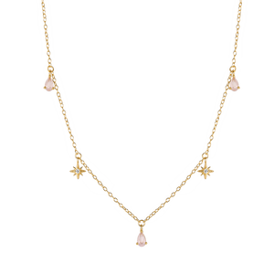 จี้เพชรรูปหยดน้ำประดับดาวเคลือบทองคำแท้ 18K สร้อยคอคลาวิเคิลสำหรับผู้หญิง เงินแท้ S925 - Product Image 1