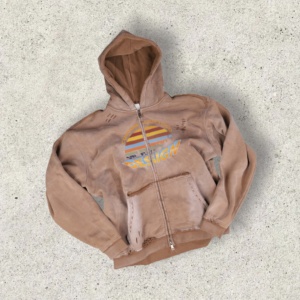 Personalizado de alta calidad Streetwear Zip up Sudadera con capucha Vintage de doble capa de lavado ácido Sun Faded desgastado Sudaderas con capucha para hombre - Product Image 2