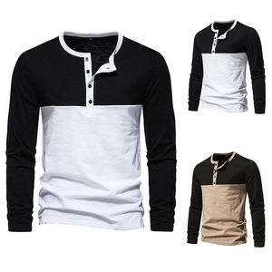 Nouveaux styles Chemise de base à manches longues à quatre boutons Col Henry Col rond Polyester Couleur mélangée T-shirt à manches raglan - Product Image 1