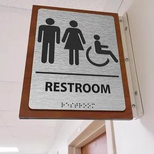 Silver Unisex Disabled Toilet Left Hand Braille Sign