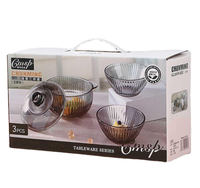 Ensemble de bols en verre gris translucide avec couvercle, idéal pour les nouilles, les salades de fruits, cadeau promotionnel pour événements, lot de trois pièces