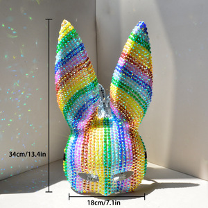 HLC ODM arc-en-ciel lapin diamant brillant Animal Cosplay lapin masque facial pour Pâques bal fierté <span class=keywords><strong>carnaval</strong></span> Bling <span class=keywords><strong>strass</strong></span> masques pour les yeux - Product Image 3