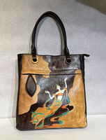 Sac fourre-tout en cuir pleine fleur imperméable peint à la main motif tournesol pour femme, sac à main vintage floral artistique avec fermeture éclair personnalisable